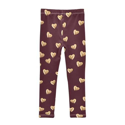 Valentines Golden Hearts Girls Leggings Ultra Soft Compression Yoga Gym Pants for Kids 4-10T2
