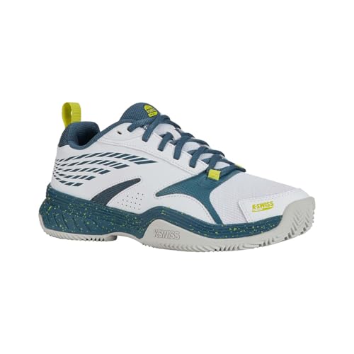 K-Swiss Sapato masculino SpeedEx Padel, Branco/azul-petróleo indiano/prímula, 38