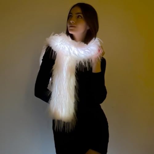 USB Rechargeable LED Scarf Light Up Scarves Glow Faux Fur Scarves Winter Furry Warm Scarf for Rave Dance Party Christmas Costume Men and Women2