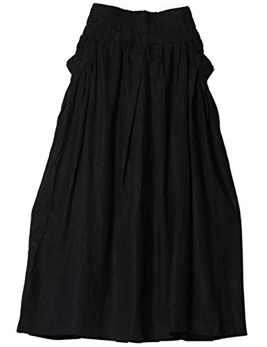LUZU JUNU Women's Elastic Maxi Skirt Summer Pleated High Waisted Casual Long Skirts with Pockets