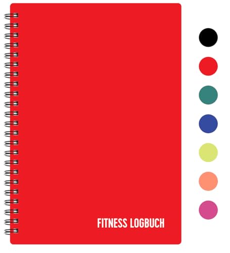 Agenda fitness in plastica rossa, diario di allenamento non datato, formato A5, carta spessa, rilegatura forte, diario di allenamento elegante e minimalista