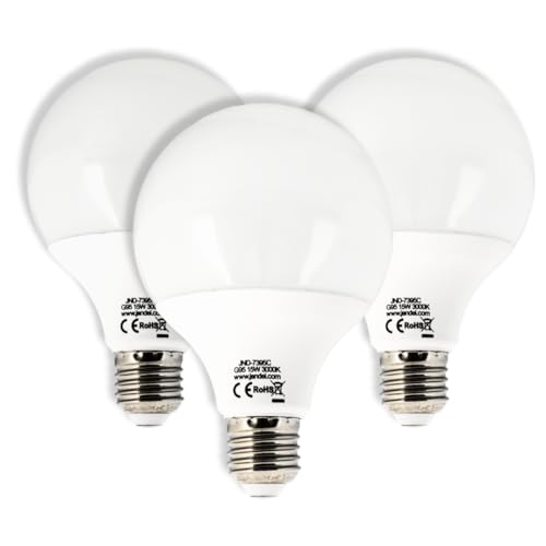 JANDEI - Lot de 3 Ampoule Globe LED, G95 E27, 15W (équivalent 120W Halogène) Lumière Blanc Chaud 3000K, 1500 Lumens, CRI ＞80, Non dimmable