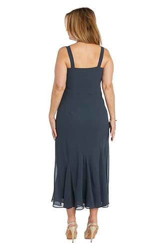 Image of Elegant Beaded Pebble Georgette Mid-Calf Slip Dress W /Matching 3 /4 Sleeve Jacket - Two-Piece Set for Formal Events