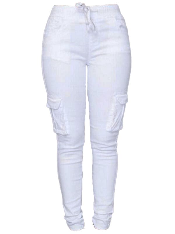 Andongnywell Womens Solid Color Stretch Drawstring Skinny Pants Cargo Joggers Butt Lift Pant with Pockets