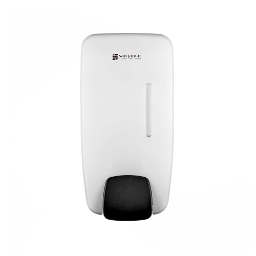 San Jamar Timeless Manual Liquid/Lotion Soap and Sanitizer Dispenser, White, Universal Bulk Dispensing, Hinged Cover with Viewing Window image 5