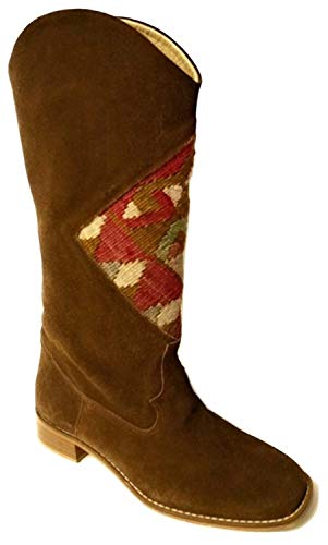 Zeyzani Light Brown Long Western Cowboy Boots Kelsey 5 (Beige; Pink; Blue), Tan (Beige; Pink; Blue), 8