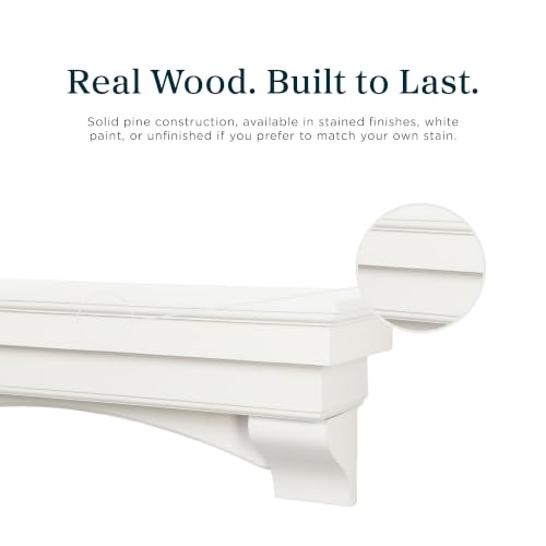 Image of MANTELSDIRECT Mantels Direct Salem Wood Mantel Shelf with Arched Corbels - White 72 Inch | Wooden Rustic Wall Mounted Shelf from Pine Wood - Perfect for Fireplaces, TVs & Decor