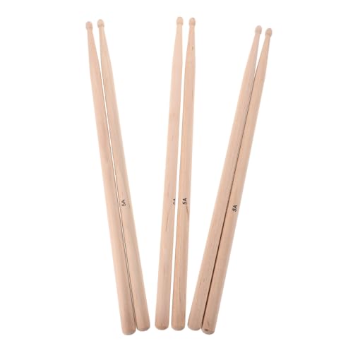 3 pares de baquetas clásicas de madera para batería miniatura 1