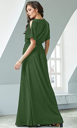 Image of KOH KOH Womens Split Sleeves Smocked Elegant Cocktail Long Maxi Dress