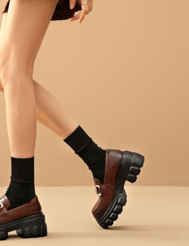 Image of BEAU TODAY Loafers for Women Dressy Leather Chunky Plaform Shoes | Genuine leather, breathable, Non-slip, thick sole business casual shoes