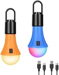 Lepro RGB Camping Light Bulbs, 7 Light Modes Rechargeable LED Camping Lanterns, Waterproof Hanging Tent Lights with Clip Hook for Camping, Fishing, Emergency, Decorations, USB Cable Included, 2 Packs