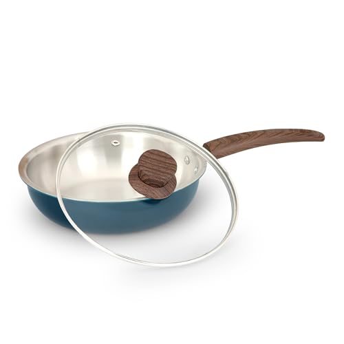 Image of The Better Home 2.5mm Triply Coated Fry Pan(1.5L-22cm) with Glass Lid | Aluminium Fry Pan for Cooking | Frying Pan (Blue)