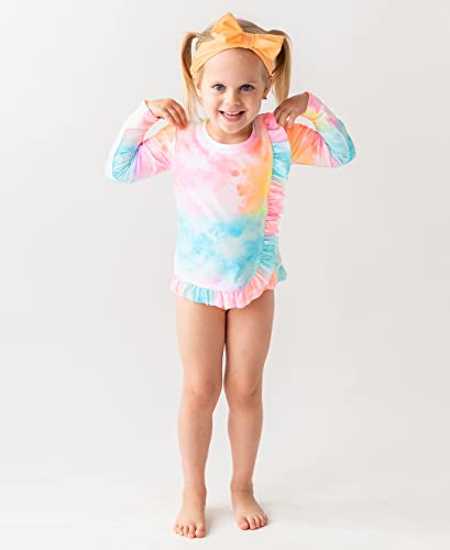 Rainbow Tie Dye Ruffled Long Sleeve Rash Guard 2-Piece - 5 #TOP1