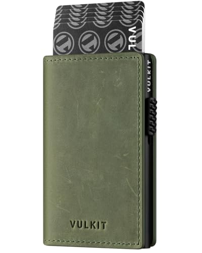 Image of VULKIT Minimalist Card Holder Wallet Premium Pull-Up Leather Pop Up Cards RFID Protection Holds Up to 10 Cards, Magnetic Closure