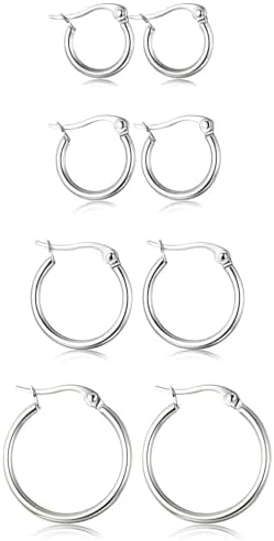 ORAZIO 4 Pairs Stainless Steel Hoop Earrings Set Cute Huggie Earr...