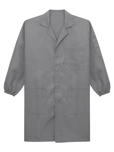 Image of Oyolan Men's Exterior Pocket Long Sleeve Work Coat Button Down Wear Resistant Cotton Jacket Lab Coat