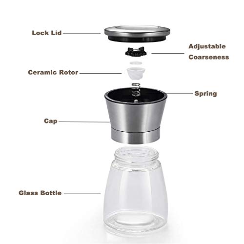 Mincham Manual Salt Or Pepper Grinder For Professional Chef, Best Spice Mill With Stainless Steel Cap, Ceramic Blades And Adjustable Coarseness, Refillable Glass Body With 6Oz Capacity thumb #1