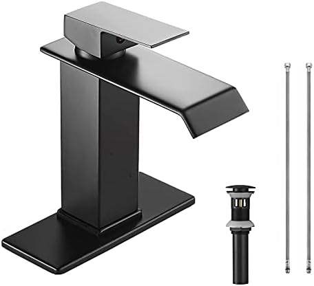 Black Bathroom Faucet Waterfall One Hole Single Handle Bathroom Sink Faucet Bath Vanity Basin Mixer Tap Deck Mount with Drain Assembly Commercial Lavatory