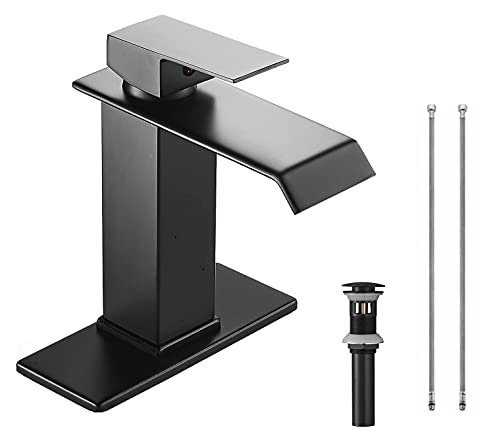 Black Bathroom Faucet Waterfall One Hole Single Handle Bathroom Sink Faucet Bath Vanity Basin Mixer Tap Deck Mount With Drain Assembly Commercial Lavatory #TOP1