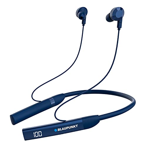Blaupunkt BE100 Ultra-Long Playtime with 600mAh Battery Wireless Bluetooth Neckband I Vibration Call Alert I Real Time Monitoring I Turbo Volt Charging with Magnetic Eartips (Blue)