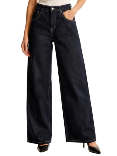 Image of GRECIILOOKS Denim Jeans for Women High Rise Waist | Relaxed Baggy Jeans for Woman Bootcut Wide Leg | Casual Loose Fit Denim Jean with Secure Zip & Button Closure | Stylish Everyday Wear Pant