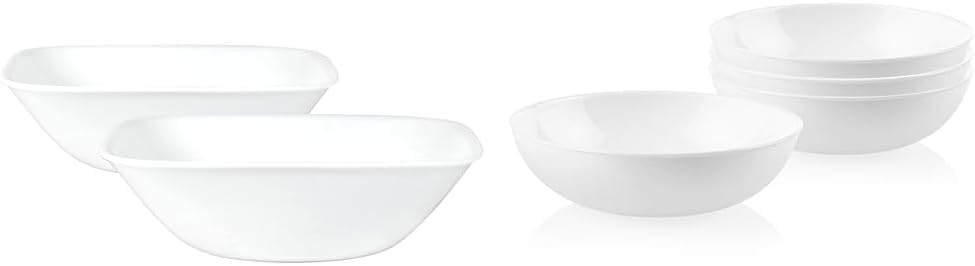 Corelle Vitrelle 1-Qt Serving Bowl, Large Serving Bowl, Triple Layer Glass, Crack and Chip Resistant & 4-Pc Meal Bowls Set, Service for 4, Durable and Eco-Friendly 9-1/4-Inch