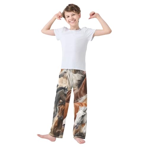ZZXXB Horses Print Boys Long Pants Soft Trousers Elastic Waist Kids Lounge Bottoms with Pockets S-XL3