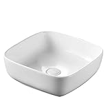 Lavabo de apoyo, modelo LA27, sanitarios de cerámica Linpha, 40 x 40 cm, fregadero blanco