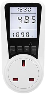 Electricity Usage Monitor, Plug In Voltage Amps Watt Meter Electrical Power Monitor with LCD Display 7 Display Modes and Overload Protection for Home Energy Saving UK Plug(British regulations,white)