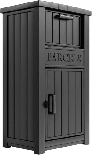 MAIUSCOLI Package Delivery Box for Outside, Large Parcel Drop Box with Lockable Secure, Waterproof and Anti-Theft Storage for Porch, Curbside, House (Black)