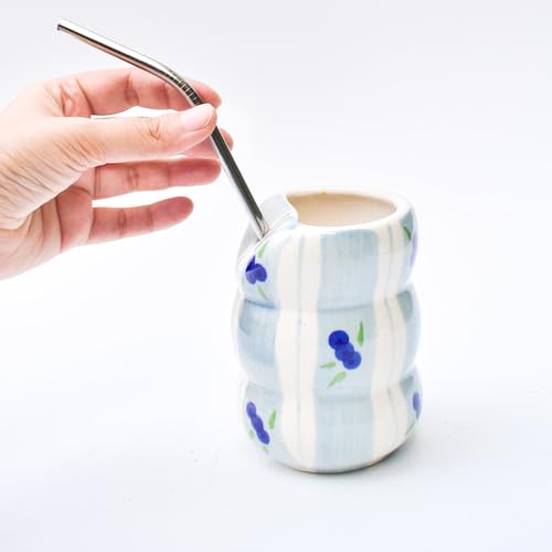 Image of Ceramic Tumbler with Straw - Blueberry | Aesthetic Tumbler for Cold Coffee, Cold Drinks Perfect for Gifting (200 ml)