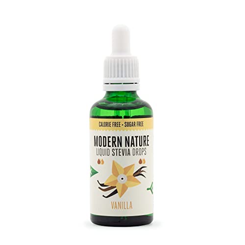 Modern Nature Gouttes de Stévia Liquide - Vanille 50 ml | Édulcorant Naturel, Sans sucre, Sans calories, Céto | Substitut de sucre, Arôme de Sirop de Café | Diabétique (Environ 125 portion) Cover