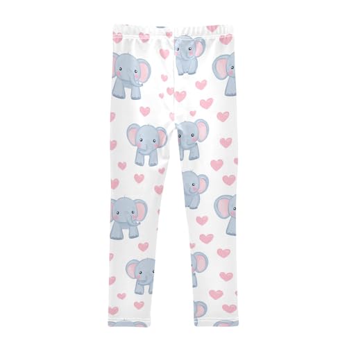 Wusikd Cute Elephants Girls' Leggings Toddler Doodles Hearts Pink Kids Yoga Pants Dance Active Tights 4T2