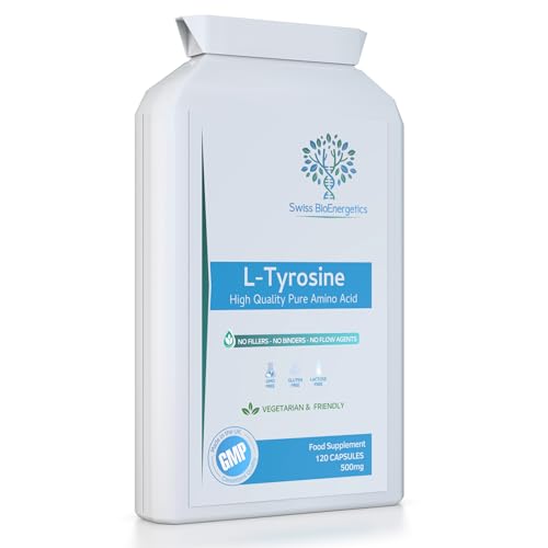 L-Tyrosine 500mg 120 Capsules - Pure Amino Acid with No Fillers or Binders or Flow Agents an Amino Acid Nutritional Supplement Suitable for Vegetarians - UK Made