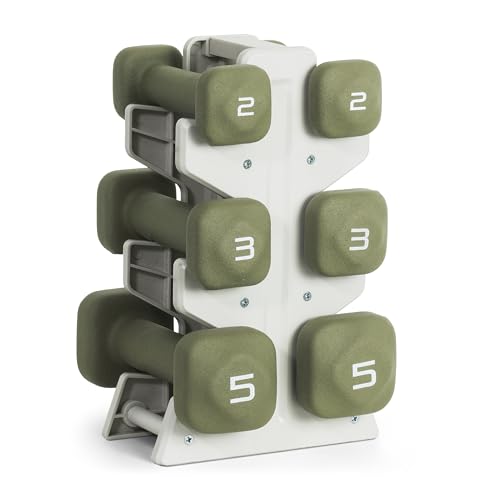 Image of Tone Fitness Neoprene Dumbbell Set with Storage Rack - Non-Slip, Anti-Roll Hand Weights for Home Gym Workouts | 20 lb, 32 lb, 50 lb, 60 lb & 100 lb Options