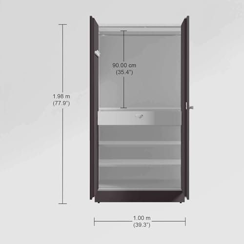 Image of Interio by Godrej Auraline Men Basic 2-Door Steel Almirah | Cupboard for Clothes, Textured Coffee Brown, 1-Year Warranty, 3 Shelves, 1 Drawer and Mirror