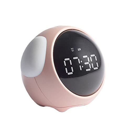 Chesoon Reloj Despertador para Niños Entrenador de Sueño para Niños Lindo Digital Activado por Voz Luz Nocturna Detección de Temperatura Función de Repetición USB Recargable para Dormitorios Rosa Cover