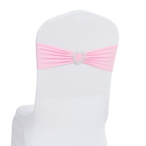 Howhic Pack of 60 Spandex Chair Sashes Bows Stretch Chair Cover Band with Buckle Slider Universal Elastic Chair Ties for Wedding Banquet Party Event Decoration (Pink)