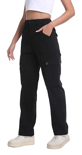 Tronjori Womens Cargo Pants High Waisted Casual Utility Trousers Stretch Straight Leg Streetwear Y2K