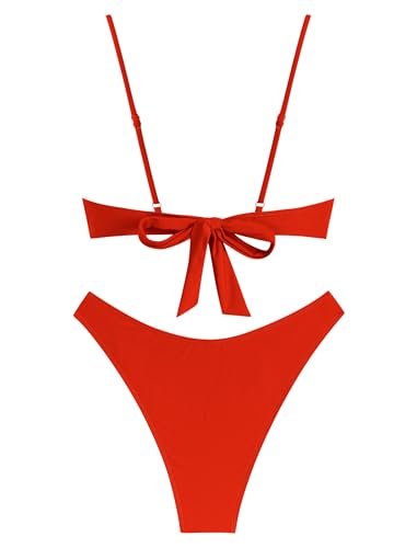 Image of ZAFUL Women High Cut Bikini Sets String Sexy Swimsuit Two Piece Underwire Bathing Suit Brazilian Cheeky Cut Out Cute Swimwear