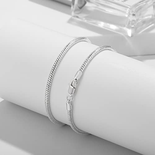 BRIJEWNES 925 Sterling Silver Clasp 3mm Round Snake Chain Bracelet for Women - Solid Diamond Cut Silver Bracelet - Women's Jewelry Gift4