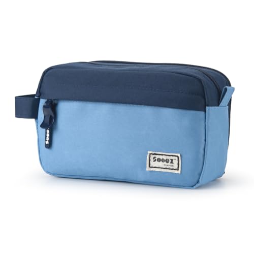 Image of Sooez High Capacity Pencil Case, Big Pencil Bag Pouch Box Organizer Pen Case, Portable Journaling Supplies with Easy Grip Handle & Loop, Asthetic Supply for Girls Adults, Blue