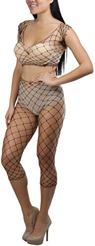 Image of ToBeInStyle Women's Spandex Multi Net Fishnet Set Rave Novelty Party Crop Top & Tights