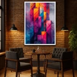 Paysage urbain coloré en toile abstraite géométrique pour grand salon contemporain - 3