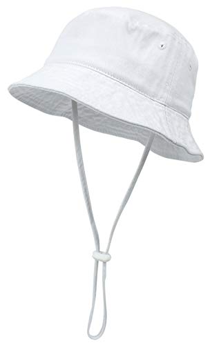 Baby Girls Boys Sun Hats Protection Beach UPF 50+ Toddler Wide Brim Bucket Summer Hats White 6-12 Months