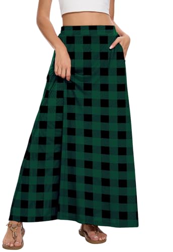Image of Womens Maxi A-line Long Skirt Casual 2026 Elastic High Waist Flowy Skirts with Pockets