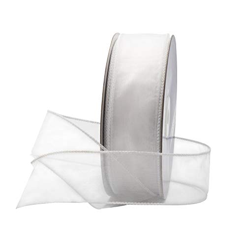 Royal Imports Organza Wired Sheer Ribbon 1.5 (#9) for Floral & Craft Decoration 50 Yard Roll (150 FT Spool) White