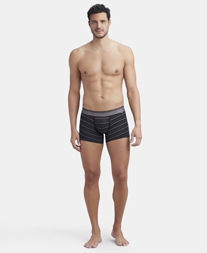 Image of Jockey US68 Men Super Combed Cotton Elastane Stretch Stripe Trunk with Ultrasoft Waistband