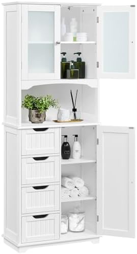 Yaheetech Tall Storage Bathroom Cabinet with 4 Drawers Cabinet wi...