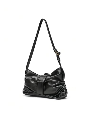 MakeMeChic Women's Ruched Shoulder Handbags PU Leather Buckle Underarm Purses Medium Bags2
